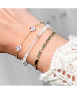 White Topaz Bead Bracelet 14K Gold