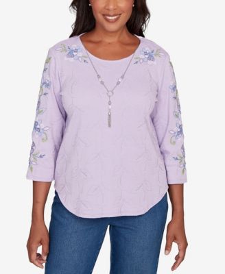 Alfred Dunner - Petite Hilton Head Embroidered Sleeve Textured Top
