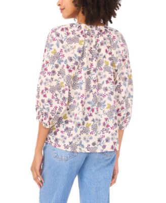 Women's Printed Split-Neck Raglan-Sleeve Blouse