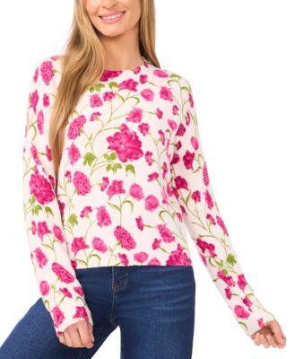CeCe - Women's Flower Printed Long-Sleeve Sweater