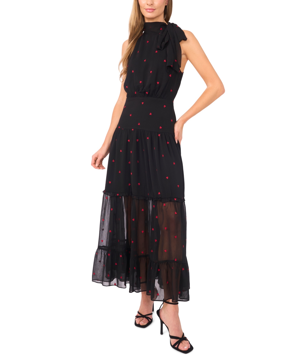 Cece Women's Halter Tie Neck Tiered Maxi Dress In Black