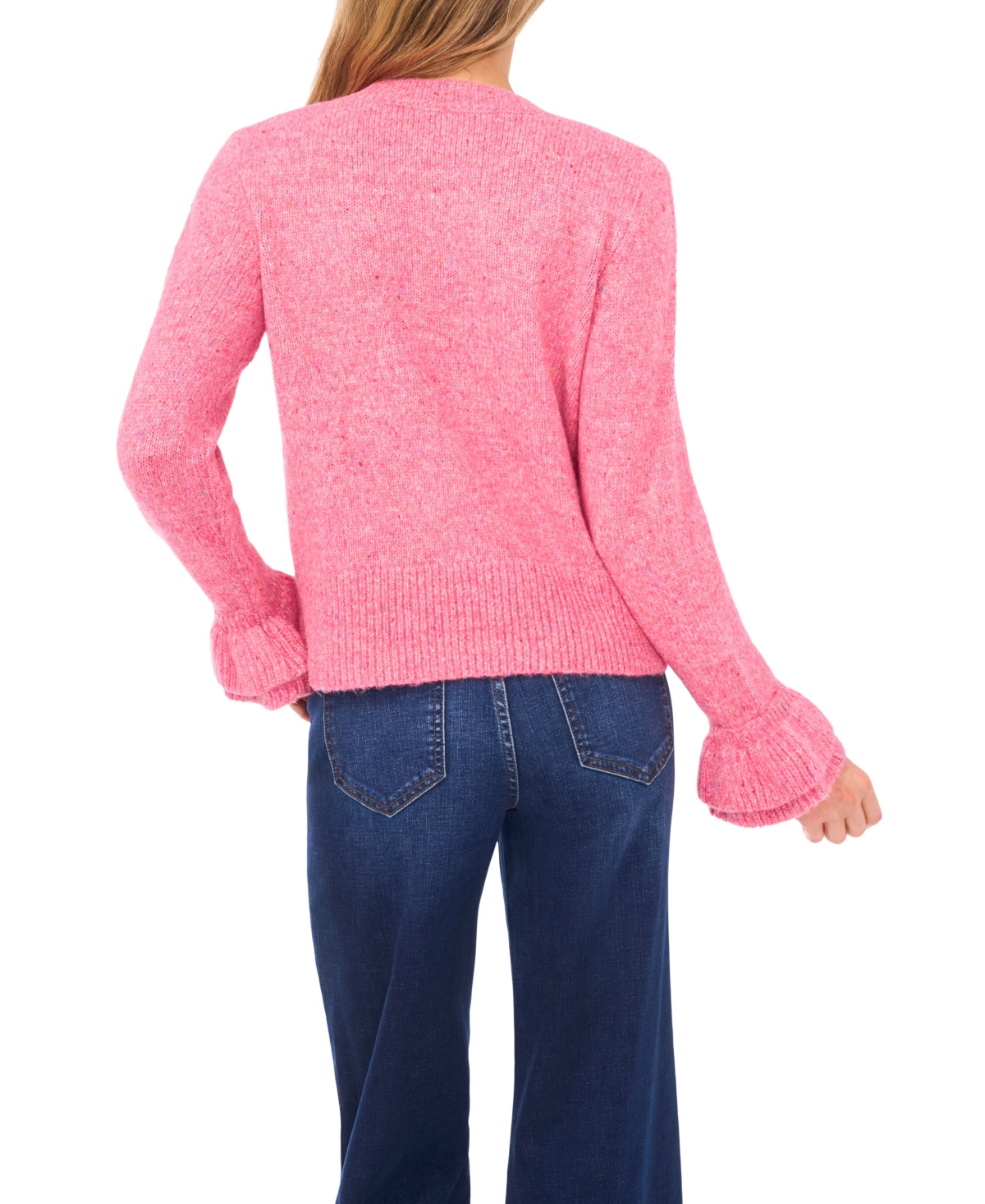 CeCe Women's Crewneck Ruffle Cuff Sweater