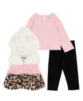 Rare Editions - Baby Girls 3-Piece Hooded Vest, Long-Sleeve Top and Leggings Set