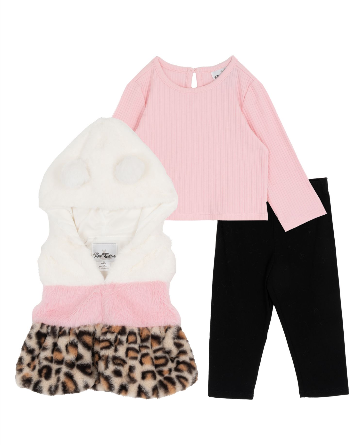 Baby Girls' Hooded Vest, Long-Sleeve Top and Leggings, 3-Piece Set