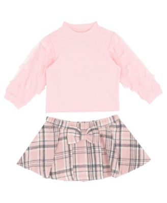Rare Editions - Baby Girls 2-Piece 3D Butterfly Sleeve Top and Plaid Skirt Set