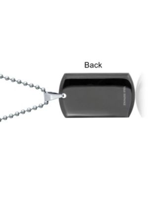 CZ Edge Black Dog Tag Pendant Necklace Stainless Steel with Bead Ball Chain 24 In