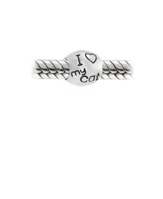 Set of 2 Mommy Cat & Kittens Family & I Love My Cat Round Charm Bead Sterling Silver