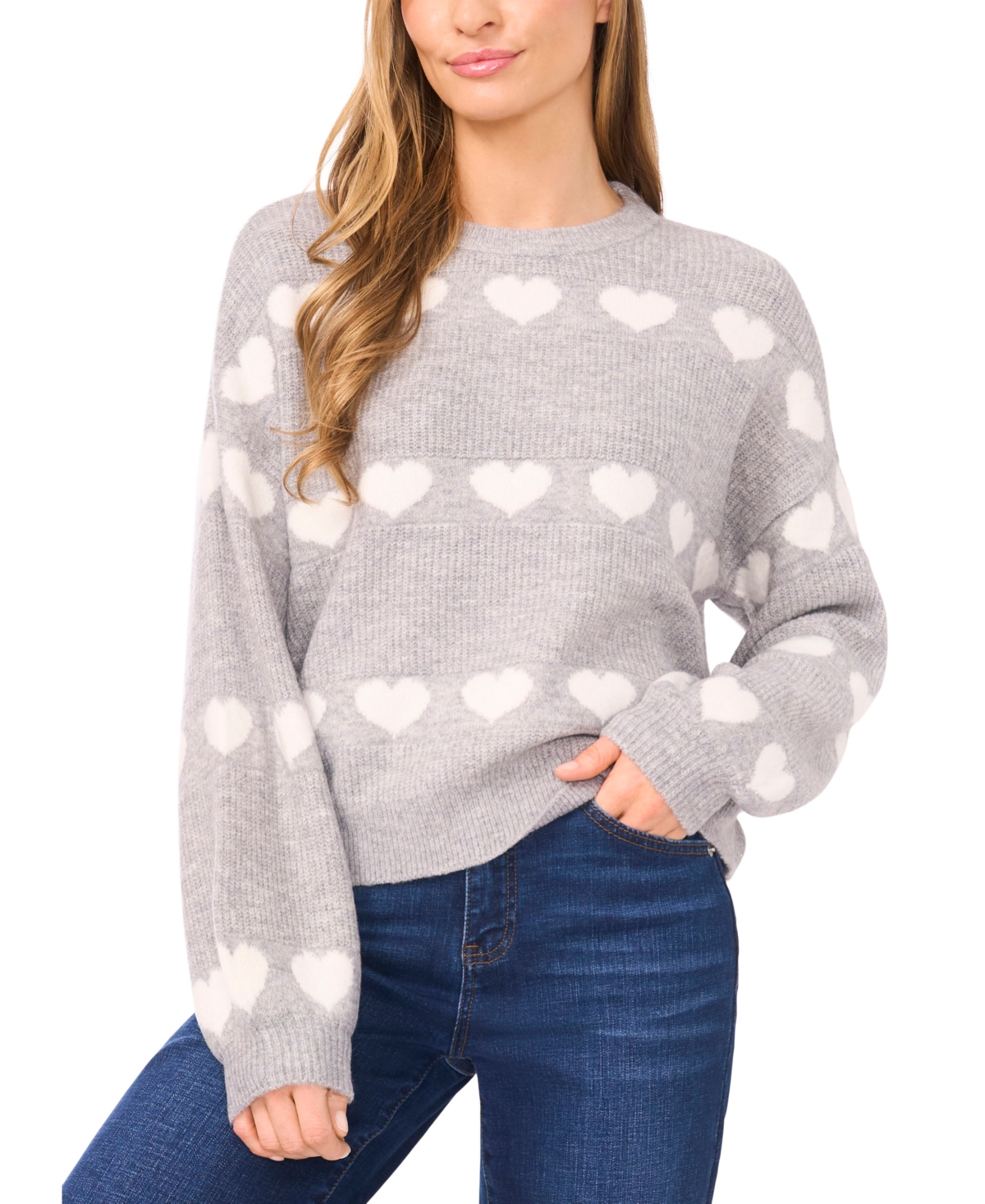 CeCe Women's Heart Jacquard Long-Sleeve Sweater