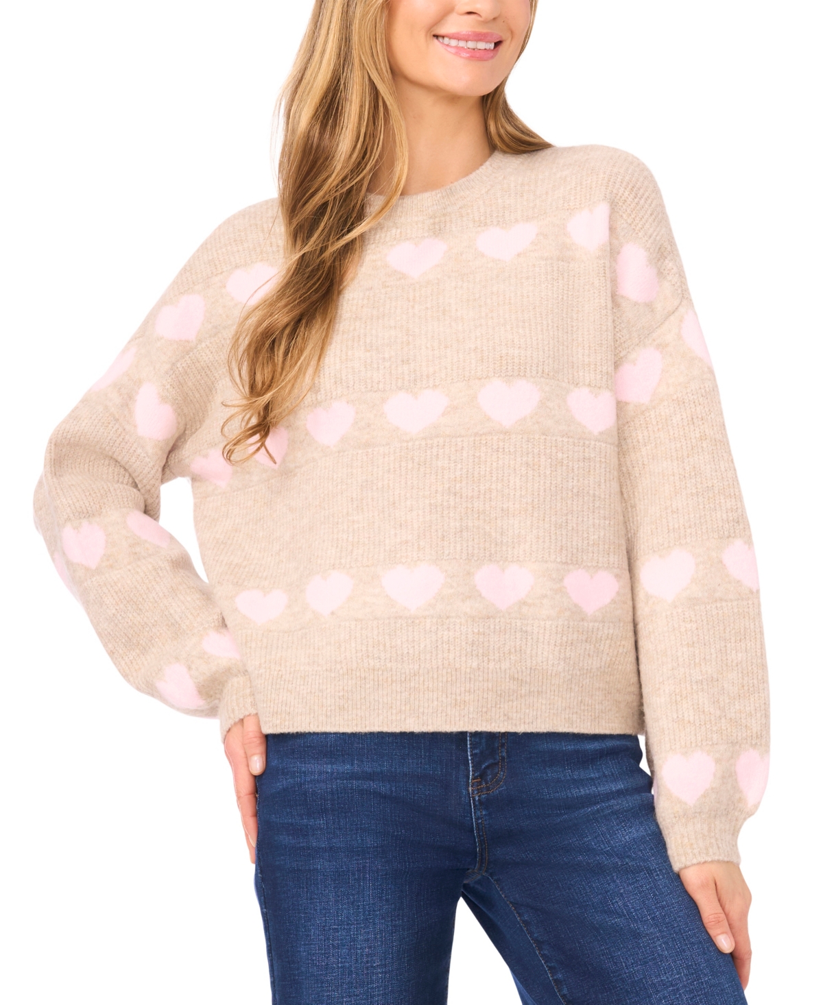 CeCe Women's Heart Jacquard Long-Sleeve Sweater