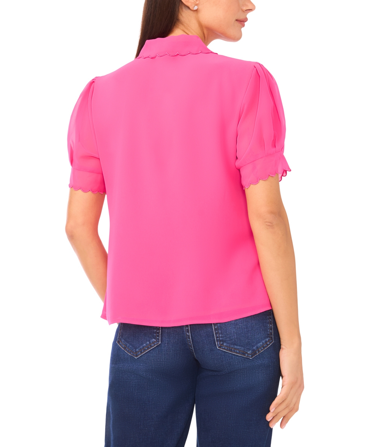 Cece Scallop Trim Button-up Shirt In Pink