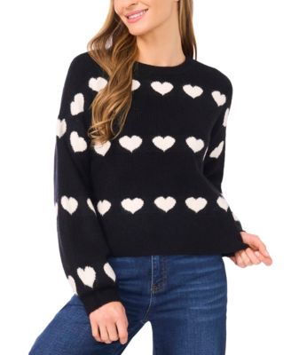 CeCe - Women's Heart Jacquard Long-Sleeve Sweater