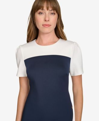 Women's Color-Blocked Asymmetric Scuba Dress