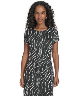 Women's Cascade Jacquard Pattern Short-Sleeve Shift Dress
