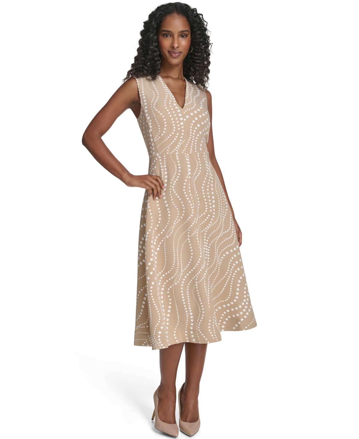 Tommy Hilfiger Women's Sleeveless Midi Fit And Flare Dress In Sand