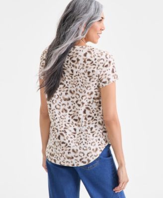 Women's Printed Short-Sleeve V-Neck T-Shirt, Macy's Exclusive