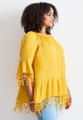 Women's Plus Size Crochet Fringe Trim Tunic