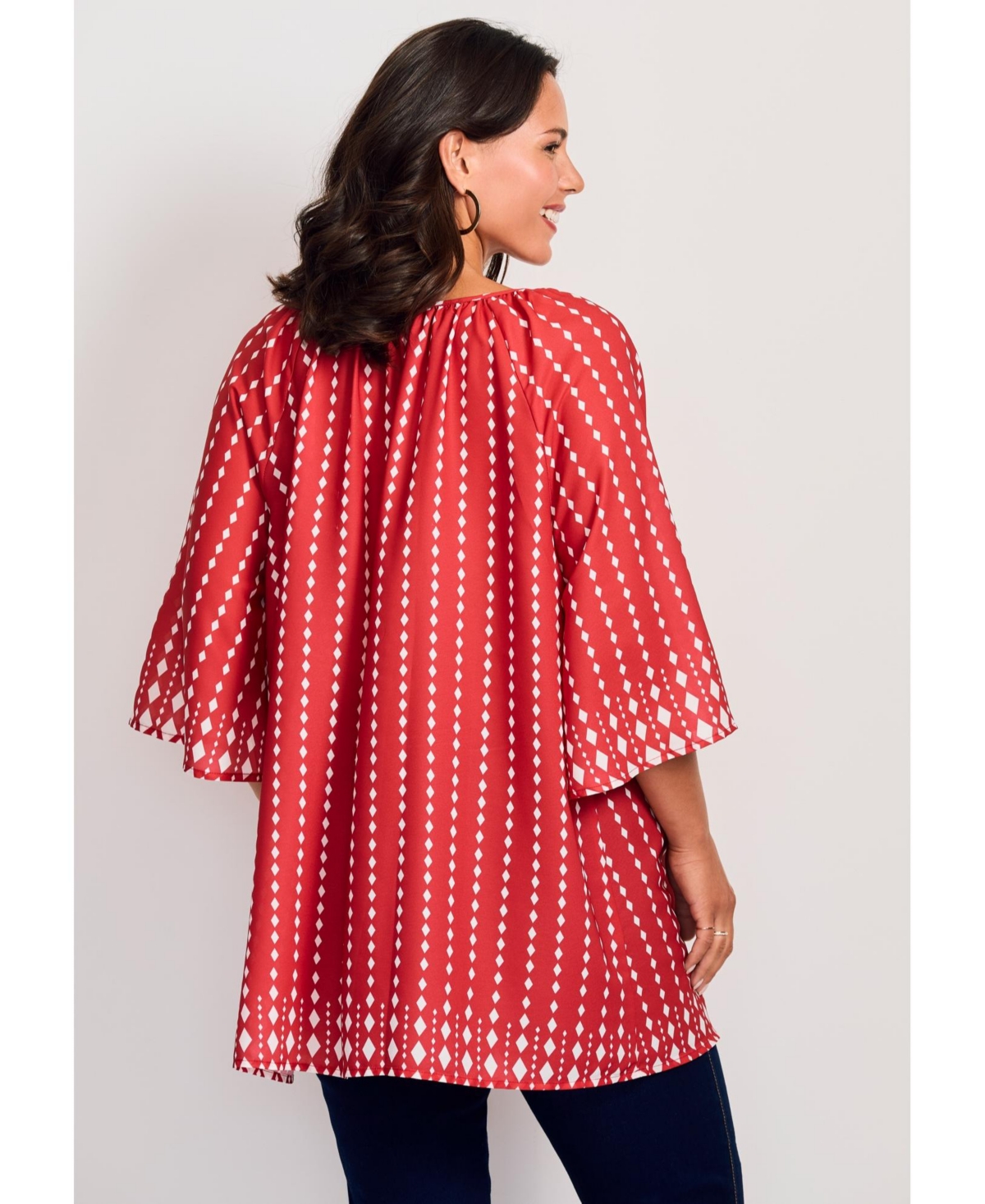 Avenue Women's Bell Sleeve Keyhole Tie Blouse