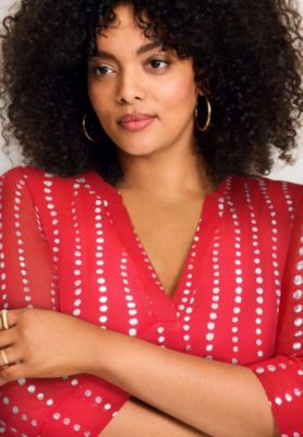 Women's Plus Size Split-Neck Foil Top