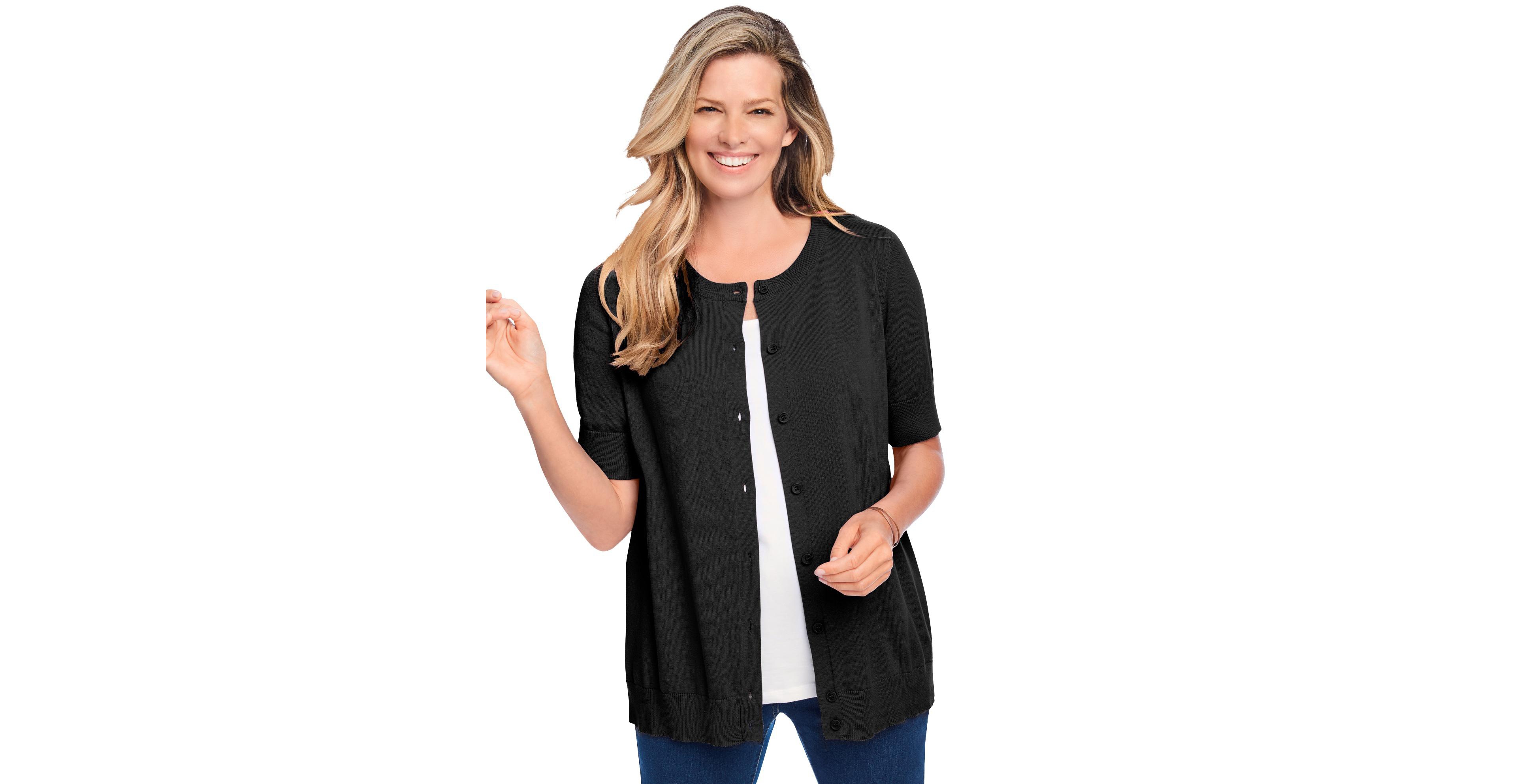 Woman Within Women's Perfect Elbow Length Sleeve Cardigan Sweater
