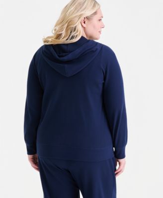 Plus Size Waffle-Knit Zip-Up Hoodie