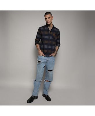 Men's Grey & Olive Green Gun Club Check Shirt