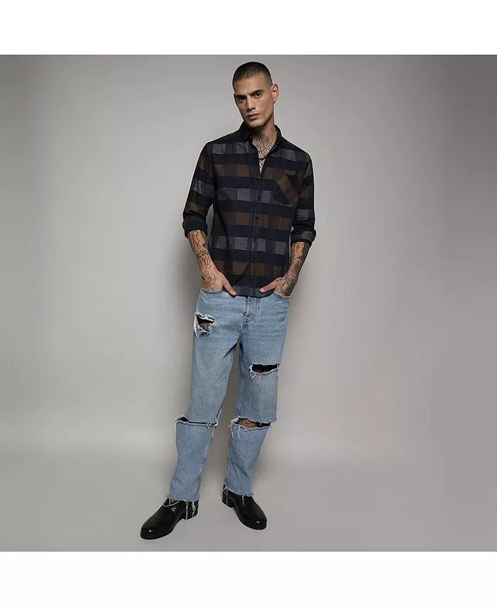 Men's Grey & Olive Green Gun Club Check Shirt - thumbnail 5