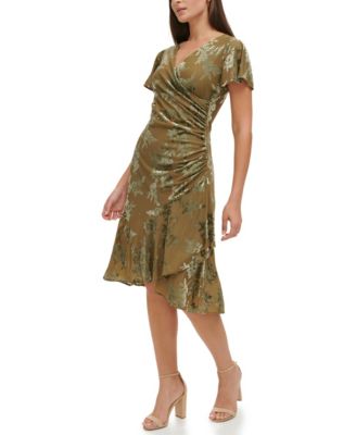 Women's Velvet Burnout Short-Sleeve V-Neck Dress