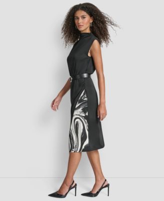 Women's Sleeveless Funnel Neck Sheath Midi Dress