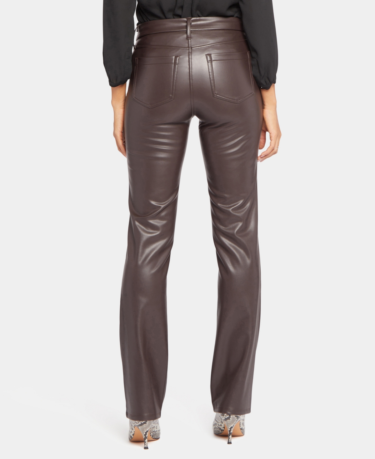 Nydj Marilyn Faux Leather Straight Leg Pants In Brown