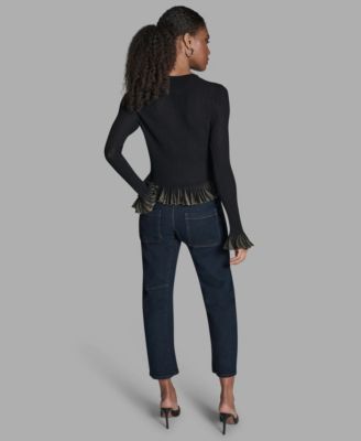 Women's Long-Sleeve Foil Ruffle Hem Sweater