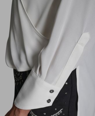 Women's Long-Sleeve Hi-Low Faux-Wrap Top