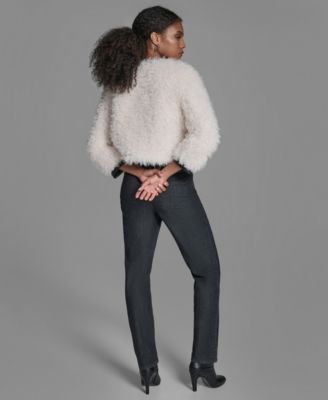 Women's Cropped Curly Shearling 3/4-Sleeve Jacket