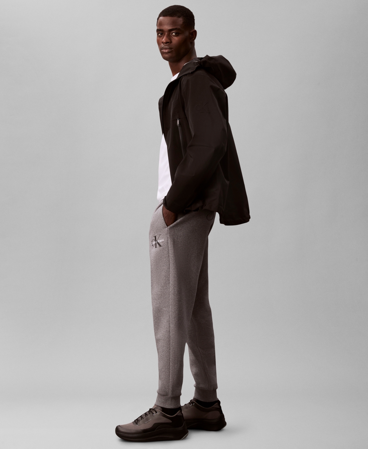 Calvin Klein Men's Monogram Logo Fleece Joggers In Gray