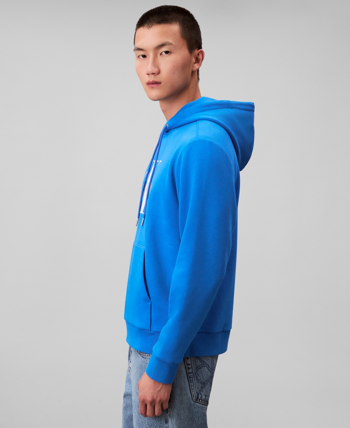 Calvin Klein Men's Monogram Logo Fleece Hoodie In Blue