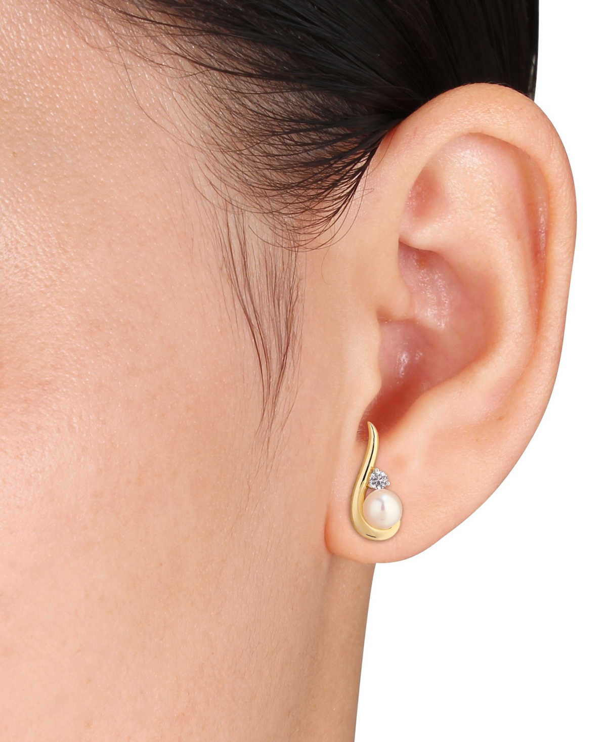 Macy's Cultured Freshwater Pearl (6-6.5mm) & White Sapphire Earrings (1/3 ct. t.w.) in 18K Gold Flash Plated Sterling Silver