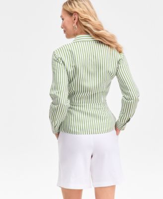Women's Striped Collared Wrap Shirt, Macy's Exclusive