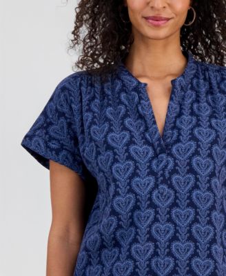 Women's Printed Split-Neck Gauze Popover Top, Macy's Exclusive