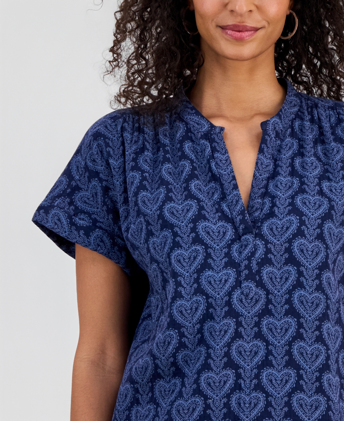 Style & Co Women's Printed Split-Neck Gauze Popover Top, Macy's Exclusive