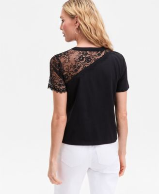 Women's Lace-Shoulder T-Shirt, Macy's Exclusive 