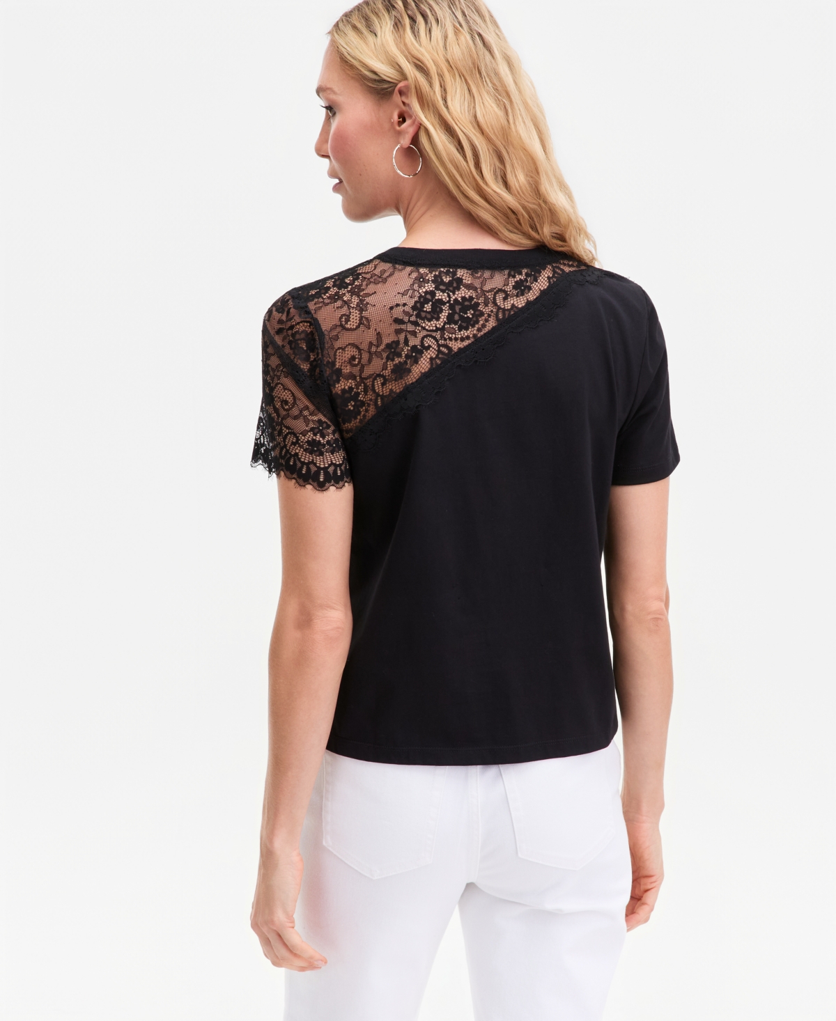 I.n.c. International Concepts Women's Lace-Shoulder T-Shirt, Macy's Exclusive