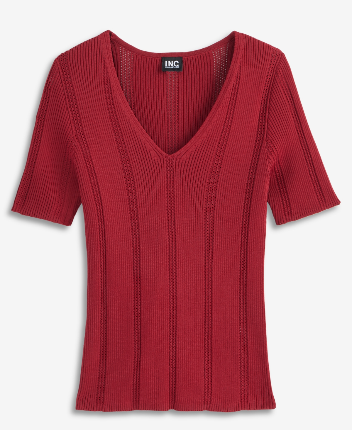 I.n.c. International Concepts Women's V-Neck Short Sleeve Ribbed Knit Sweater, Macy's Exclusive