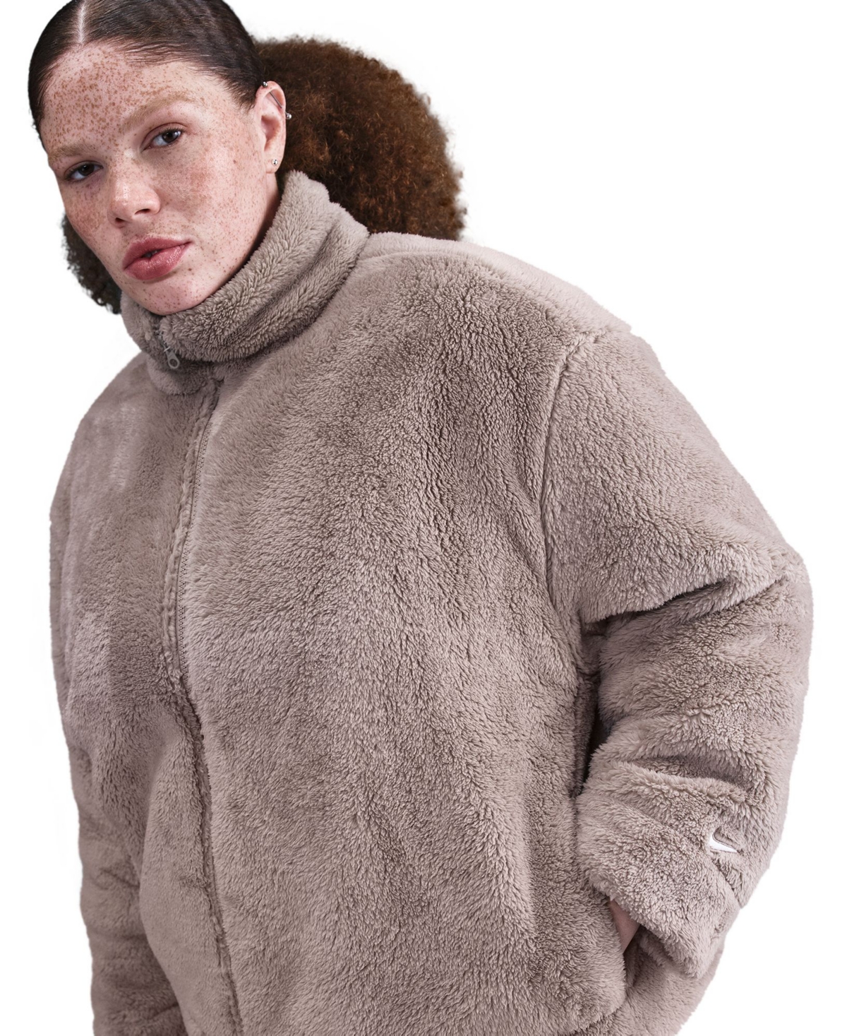 Nike Plus Size Sportswear Essential High-pile Fleece Jacket In Brown