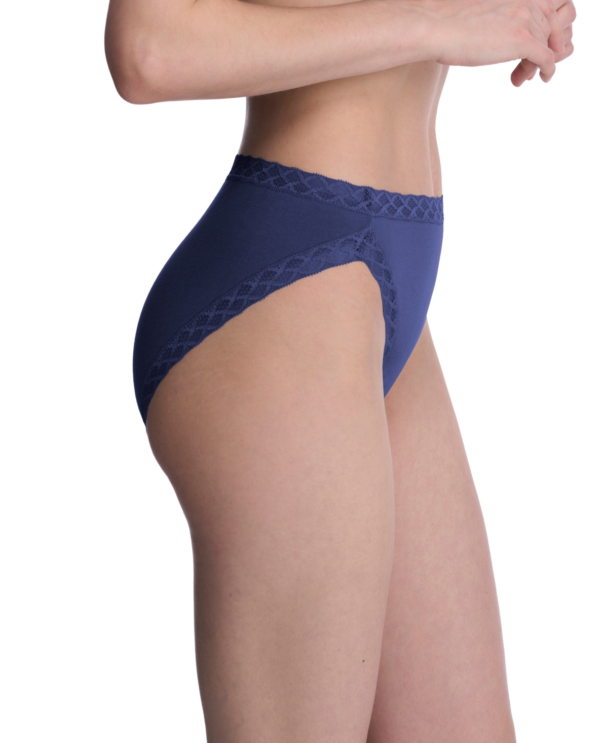 Natori Bliss Lace-trim Cotton French-cut Brief Underwear 152058 In Blue