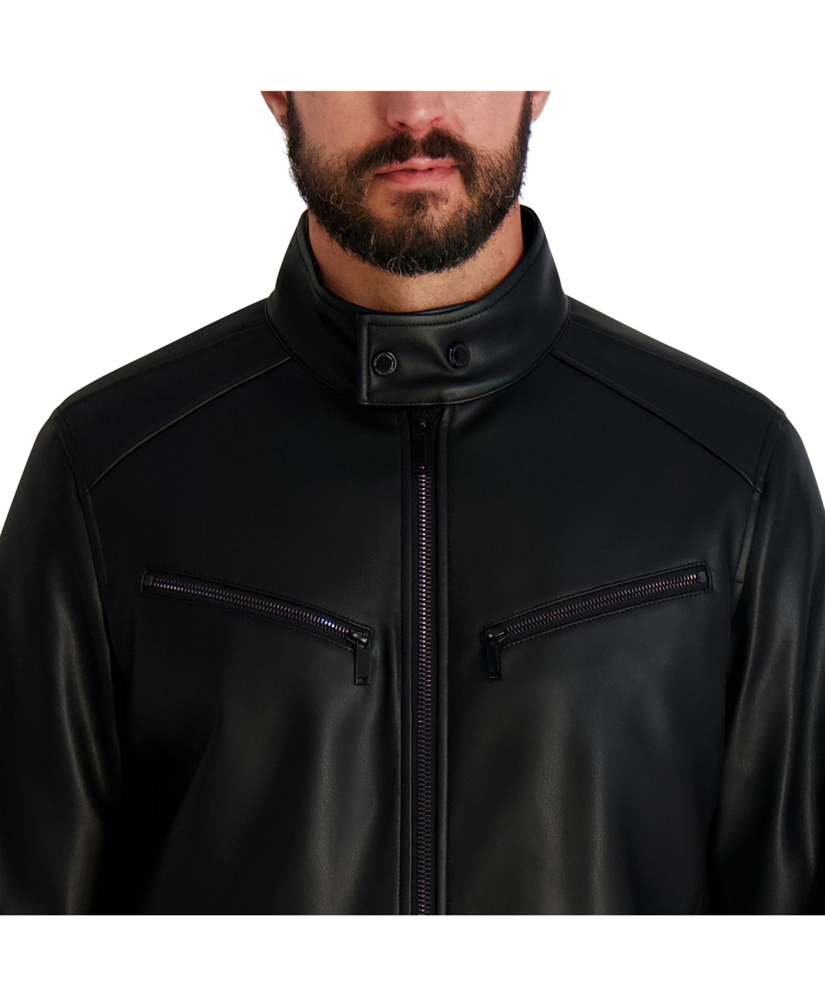 Karl Lagerfeld Paris Men's Circle Stitch Faux Leather Jacket