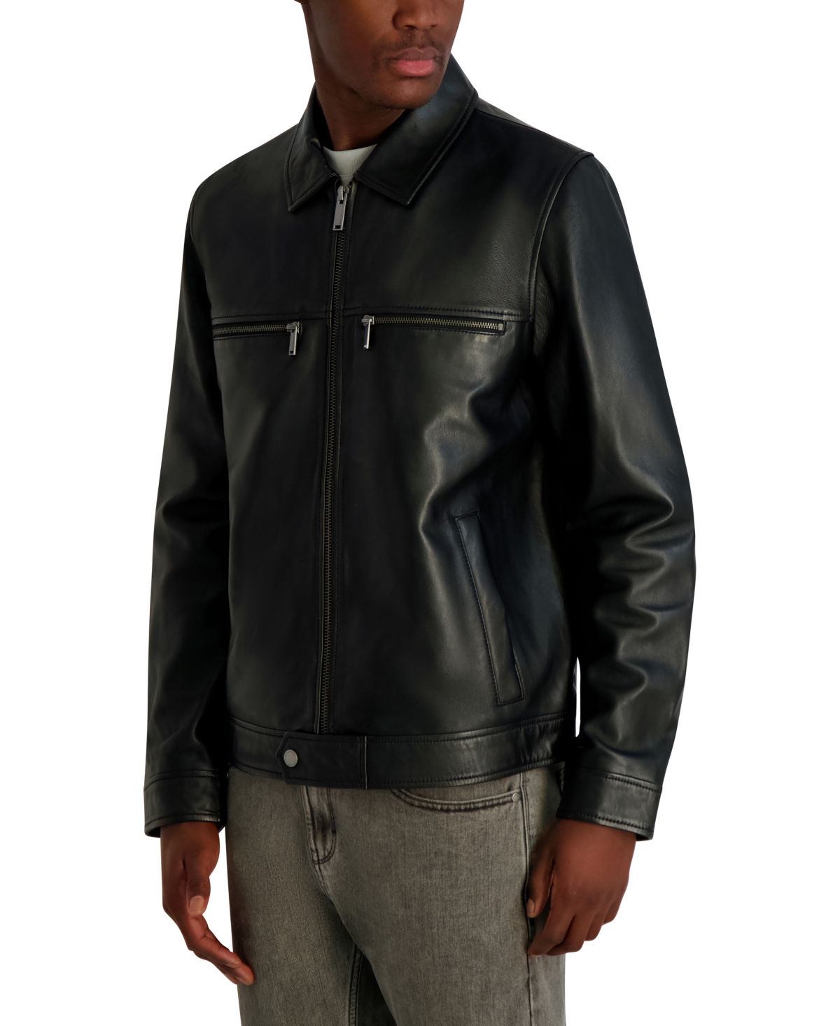 Karl Lagerfeld Paris Men's Collared Leather Jacket