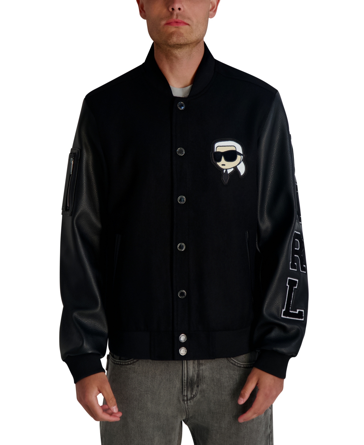 Karl Lagerfeld Paris Men's Flat Head Varsity Bomber Jacket