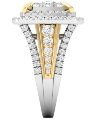 Diamond Triple Halo Ring (1-3/4 ct. t.w.) in 14k White and Yellow Gold