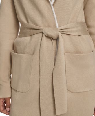 Women's Tie-Waist Contrast Collar Sweater