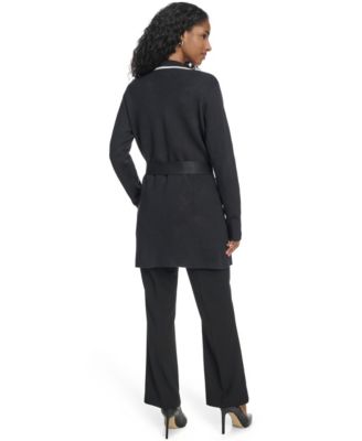 Women's Tie-Waist Contrast Collar Sweater