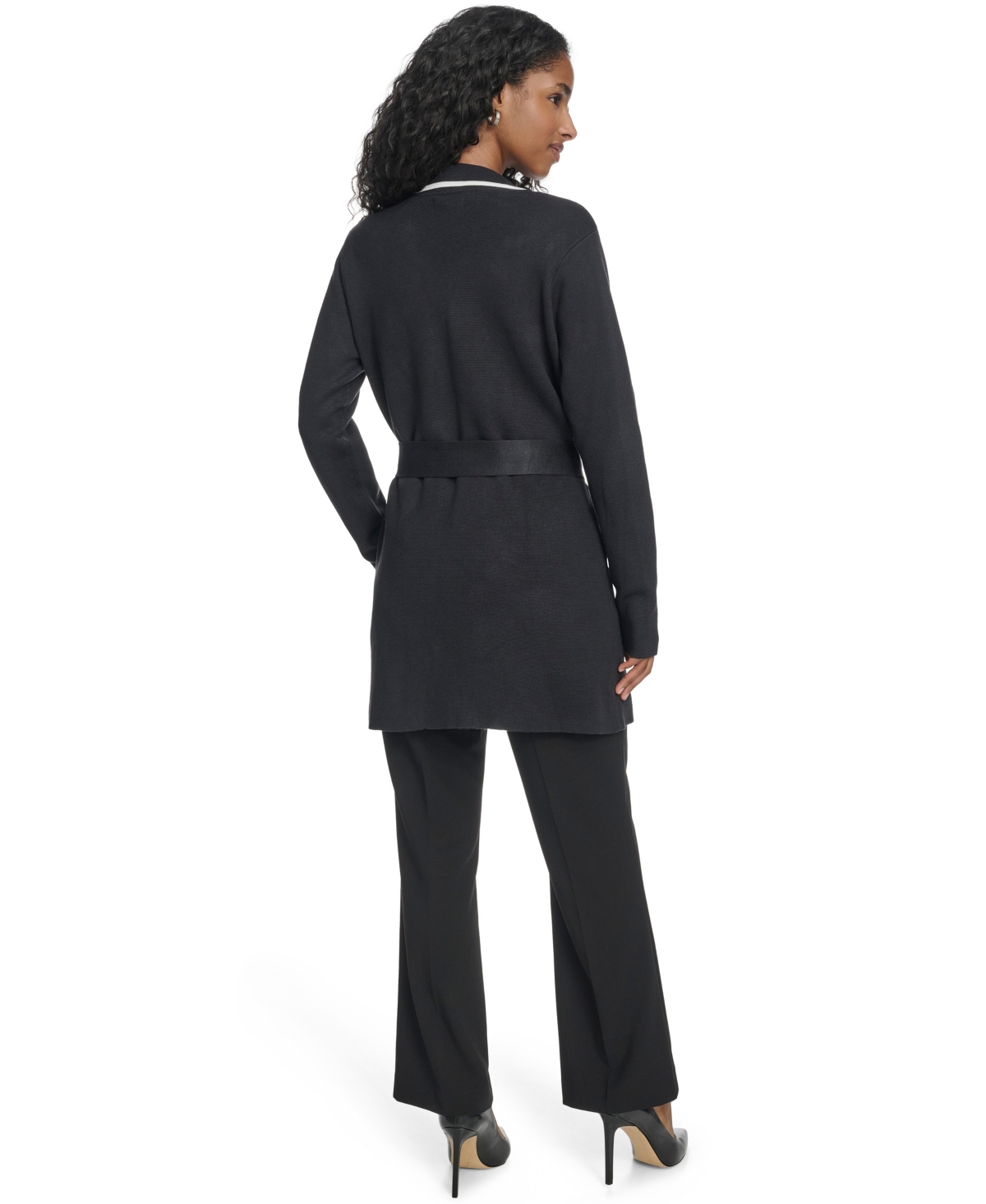 Calvin Klein Women's Tie-waist Contrast Collar Sweater In Blue